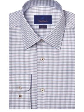 David Donahue Navy & Merlot Grid Check Regular Fit Cotton Dress Shirt (18)